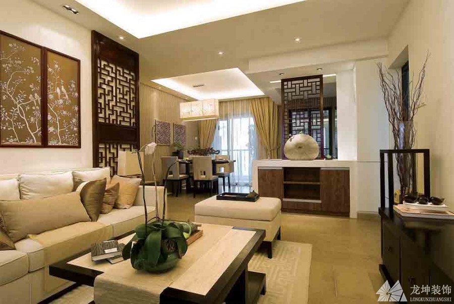 时尚现代中式风格90平米二居室客厅装修效果图