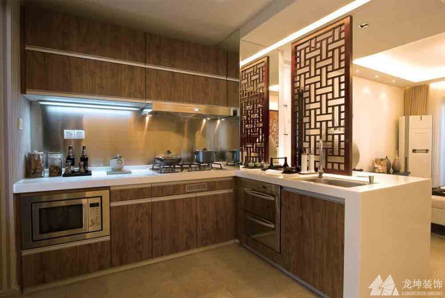 时尚现代中式风格90平米二居室厨房橱柜装修效果图