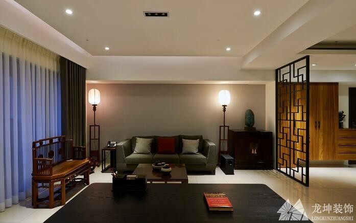 中式古色古香90平米二居室客厅背景墙装修效果图