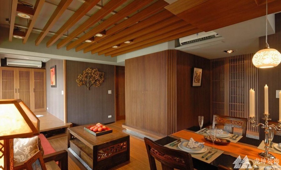 中式禅文化80平米二居室客厅吊顶装修效果图
