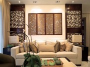 古典韵味中式风格100平米二居室客厅背景墙装修效果图