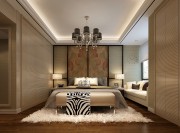中式典雅大气120平米三居室卧室背景墙装修效果图