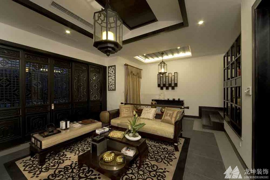 古典精致中式风格130平米四居室客厅背景墙装修效果图