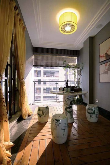 中式雅致端庄90平米二居室阳台吊顶装修效果图