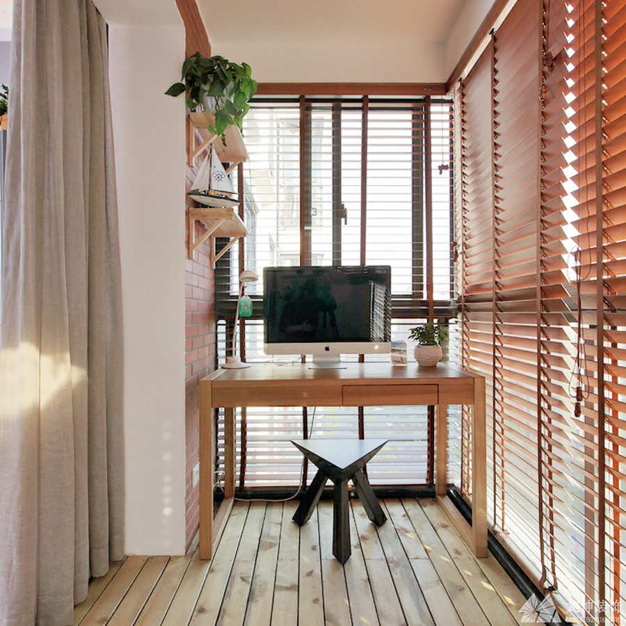 宁静淡雅中式风格100平米三居室阳台装修效果图