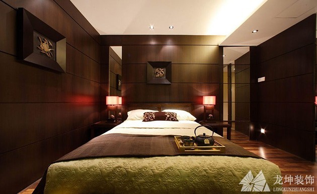 原木米色中式风格100平米复式卧室装修效果图