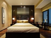 原木米色中式风格100平米复式卧室吊顶装修效果图