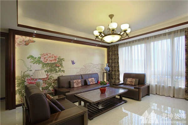 中式传统雅致100平米三居室卧室背景墙装修效果图