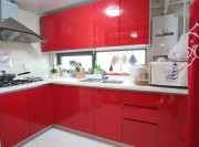 红色古朴中式120平米三居室厨房橱柜装修效果图