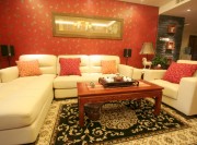红色古朴中式120平米三居室客厅背景墙装修效果图