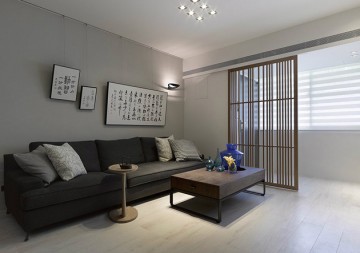 灰色现代中式100平米三居室装修效果图