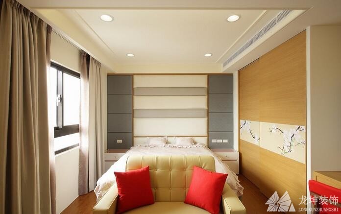 中式禅意雅致120平米复式卧室背景墙装修效果图