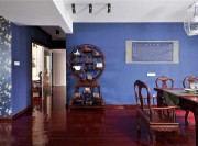 蓝色文雅中式风格90平米二居室客厅背景墙装修效果图