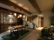 质朴木质中式风格120平米复式客厅吧台装修效果图