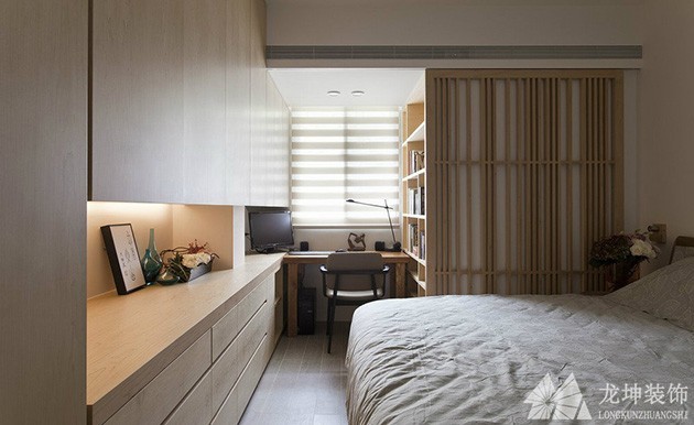灰色现代中式100平米三居室卧室装修效果图