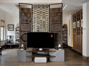 精致古典中式90平米复式客厅电视背景墙装修效果图