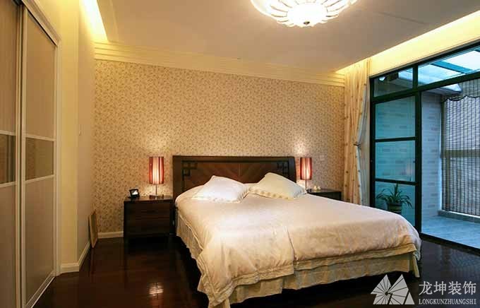 中式简约雅致100平米复式卧室背景墙装修效果图