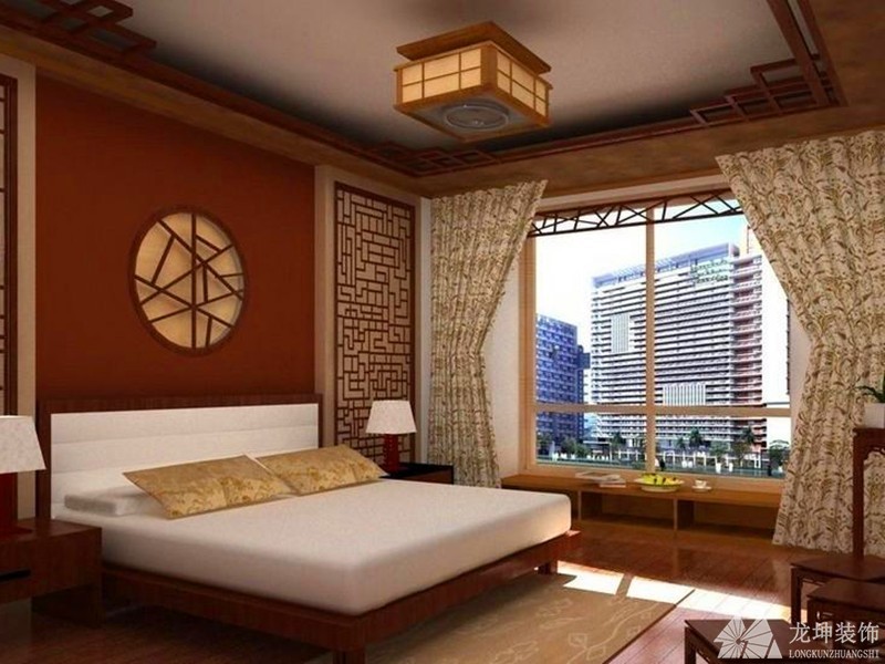 经典华美中式风格200平米别墅卧室背景墙装修效果图