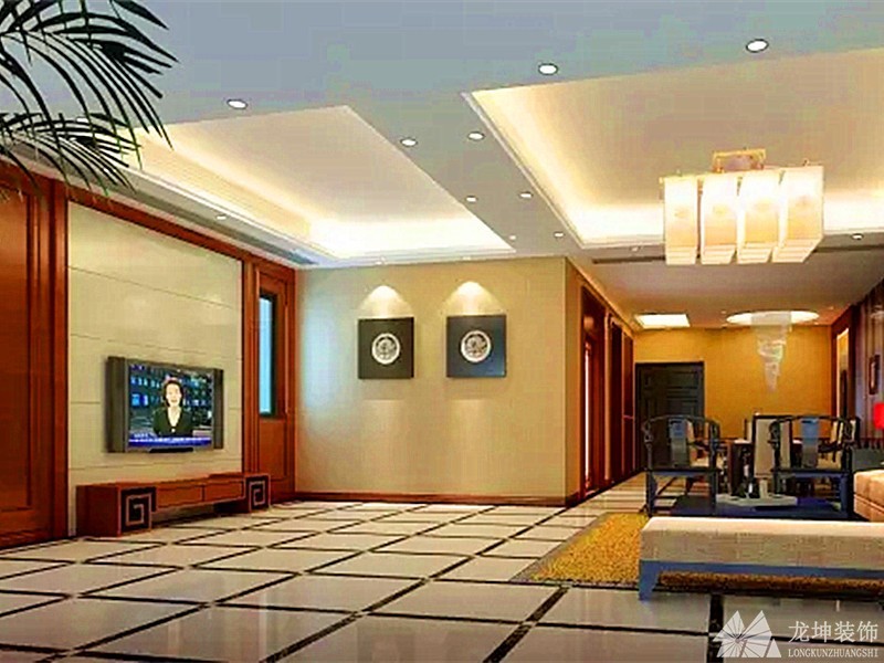 经典华美中式风格200平米别墅客厅电视背景墙装修效果图
