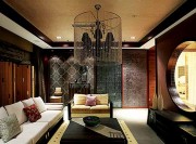 中式文雅气质240平米别墅客厅背景墙装修效果图