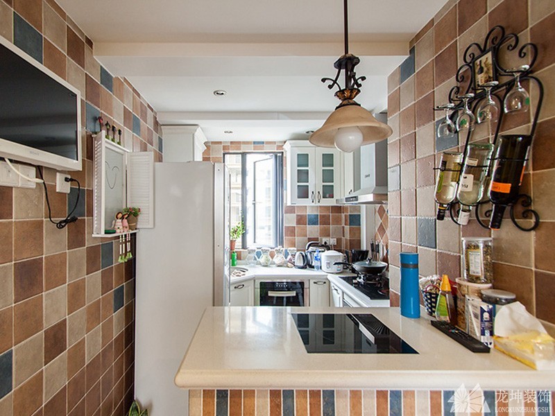 清新自然田园风格90平米二居室厨房橱柜装修效果图