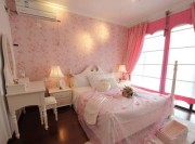 粉色温馨田园风格70平米二居室儿童房背景墙装修效果图