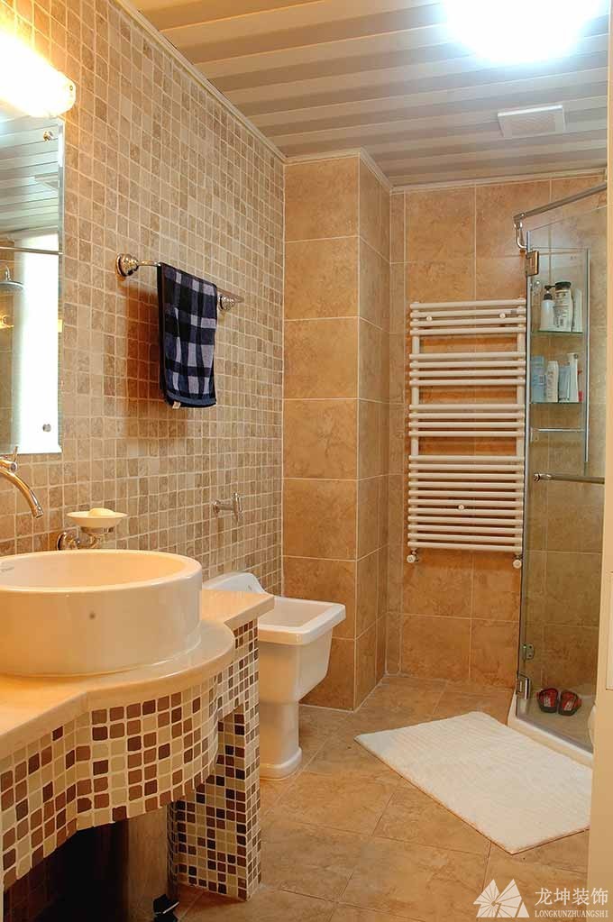 粉色系田园风格100平米二居室卫生间浴室柜装修效果图