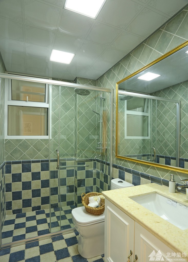 蓝色清新田园风格100平米三居室卫生间浴室柜装修效果图