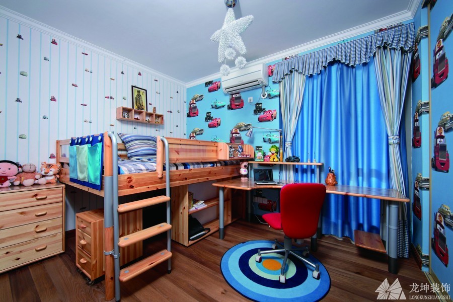 欧式清新田园风格110平米三居室儿童房背景墙装修效果图