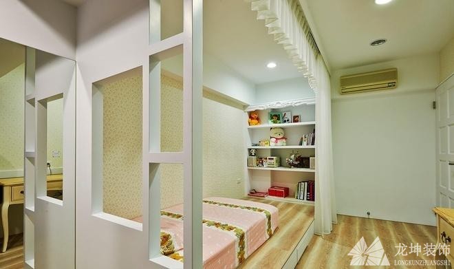 白色温馨田园风格120平米三居室儿童房背景墙装修效果图