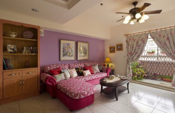 紫色浪漫田园风格85平米二居室装修效果图