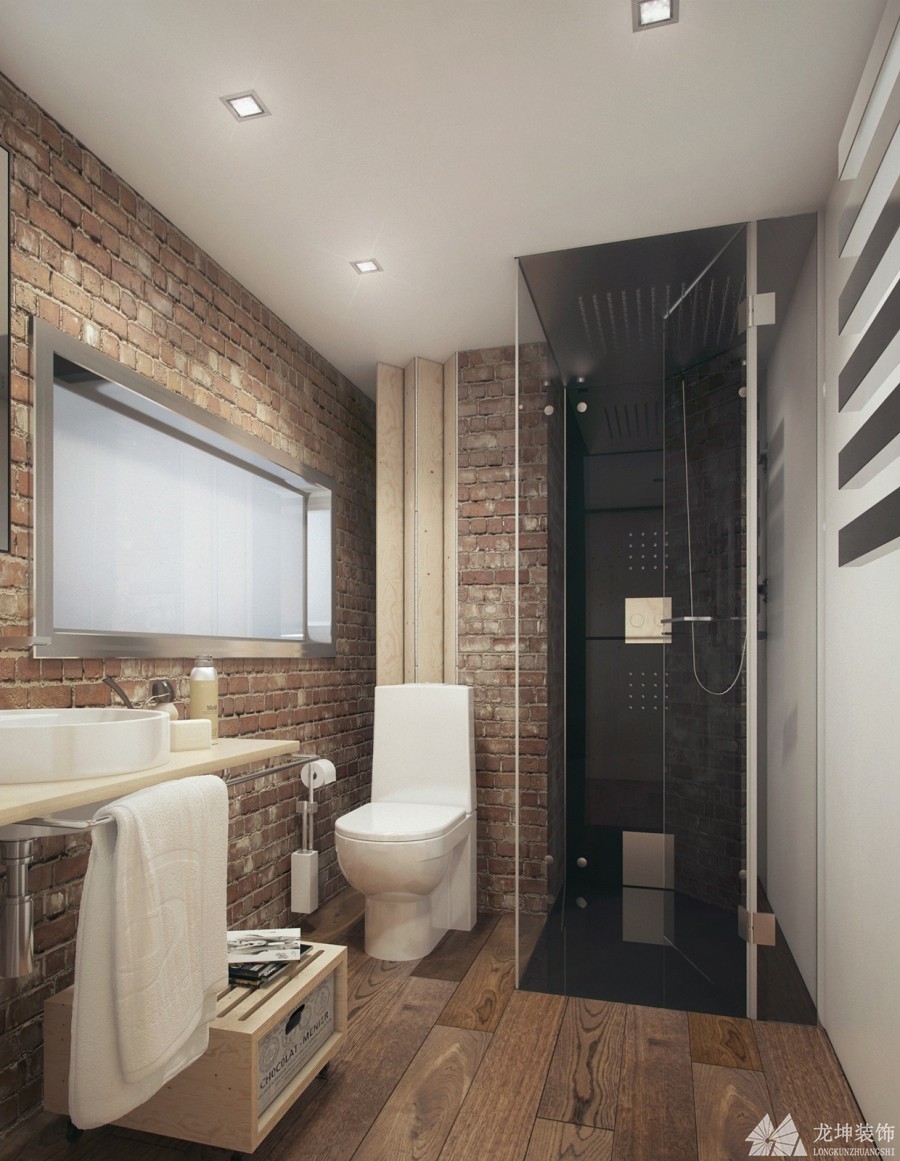 现代舒适北欧风格90平米复式loft卫生间浴室柜装修效果图