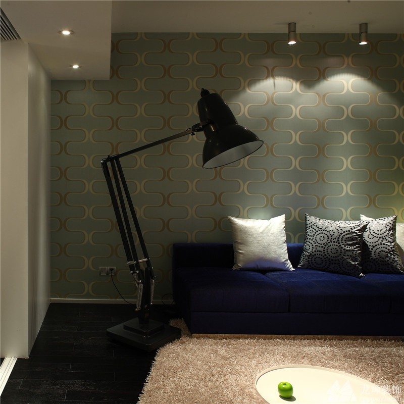 蓝色魅力简约风格90平米二居室客厅背景墙装修效果图