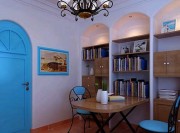 蓝白清新地中海风格100平米二居室书房背景墙装修效果图