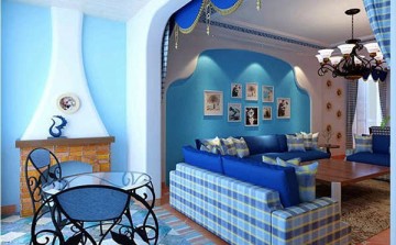 蓝白清新地中海风格100平米二居室装修效果图