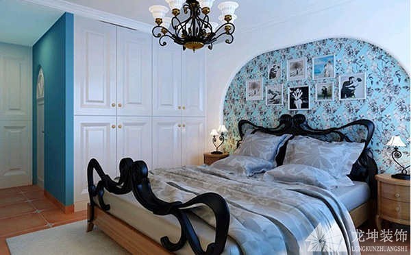 蓝白清新地中海风格100平米二居室卧室吊顶装修效果图