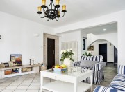 白色温馨地中海风格90平米二居室客厅吊顶装修效果图