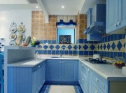 蓝白清新地中海风格100平米二居室厨房橱柜装修效果图