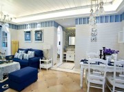 蓝色清爽地中海风格90平米二居室餐厅背景墙装修效果图