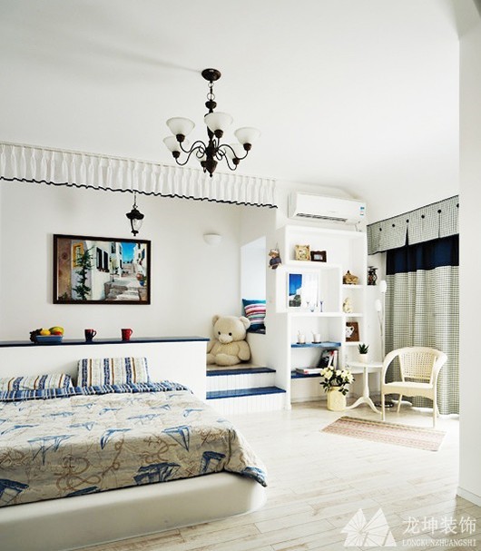 白色温馨地中海风格90平米二居室儿童房背景墙装修效果图
