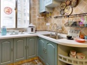 蓝白复古地中海风格130平米三居室厨房橱柜装修效果图