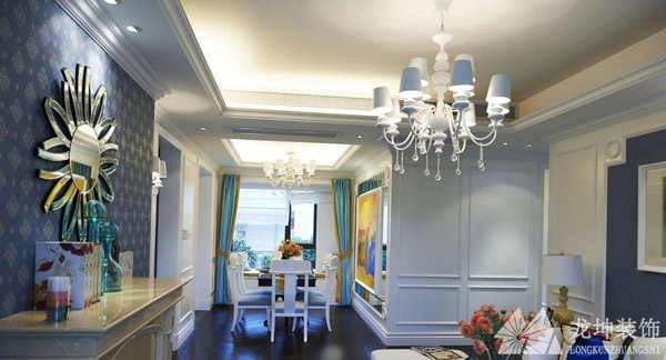 朴实精致地中海风格130平米三居室餐厅吊顶装修效果图