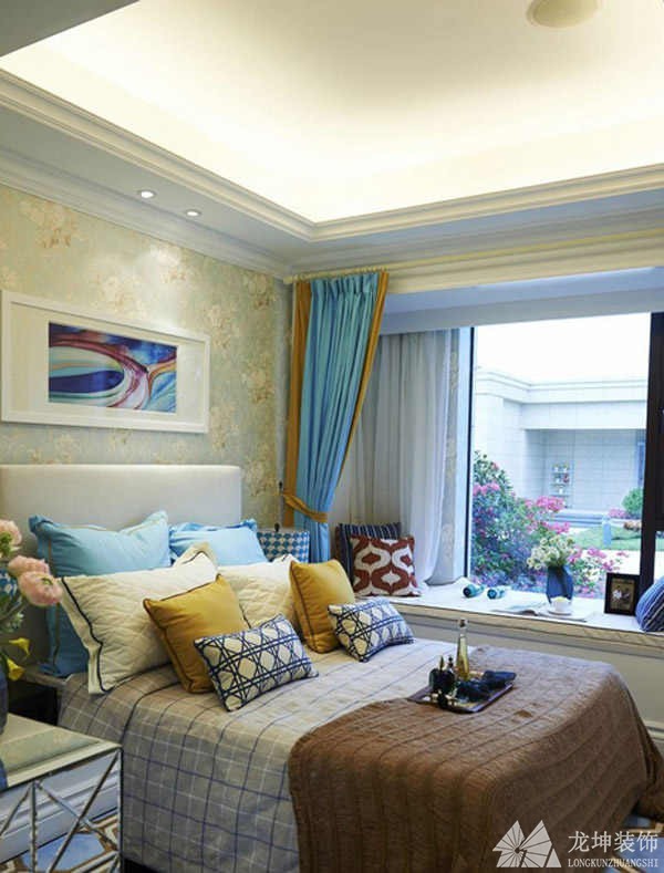 朴实精致地中海风格130平米三居室卧室背景墙装修效果图