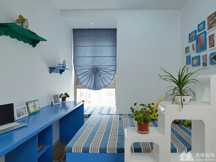蔚蓝休闲地中海风格110平米三居室儿童房背景墙装修效果图