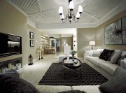 清淡时尚美式风格120平米三居室客厅吊顶装修效果图