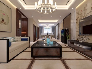 新中式风格120平三居室装修效果图